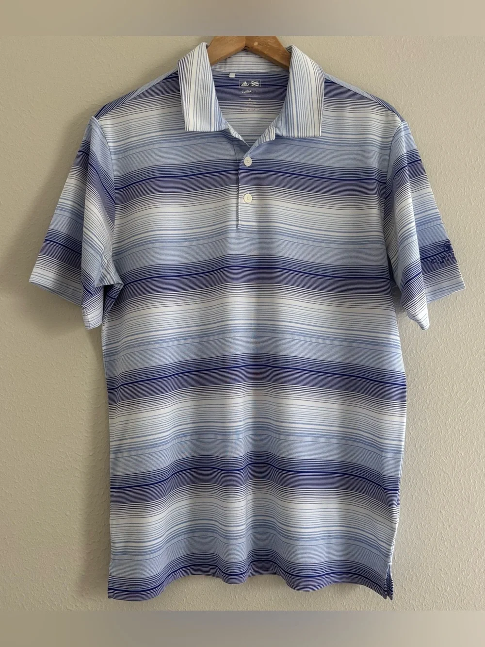adidas Blue and White Striped Polo